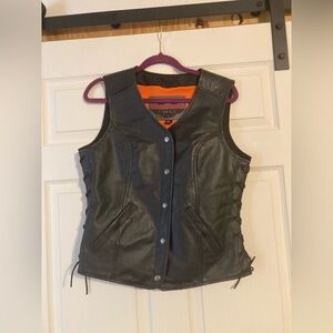 Viking Cycle Motorcycle Snap Up Vest Genuine Cowhide Leather Black Womens L